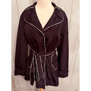 Burberry London Short Trench Coat Lg Button Belted Black Nova Check Lined Z28